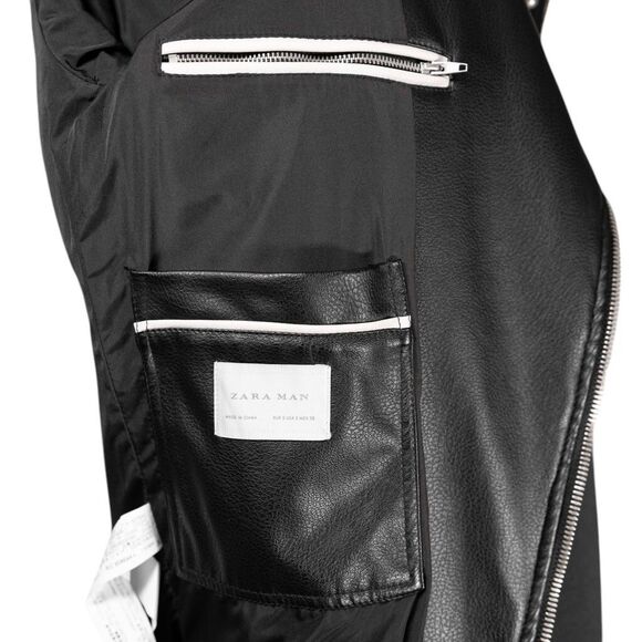 Zara Man Mens Jacket Small Black Faux Leather Studded Motorcycle Biker Bomber - Picture 10 of 11